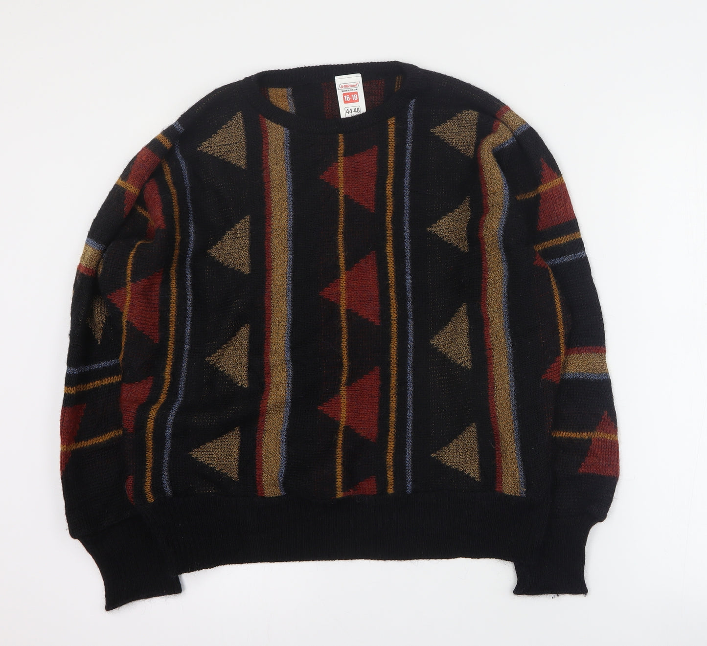 St Michael Womens Black Round Neck Geometric Acrylic Pullover Jumper Size 16   - 16 - 18