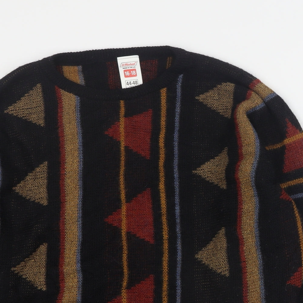 St Michael Womens Black Round Neck Geometric Acrylic Pullover Jumper Size 16   - 16 - 18