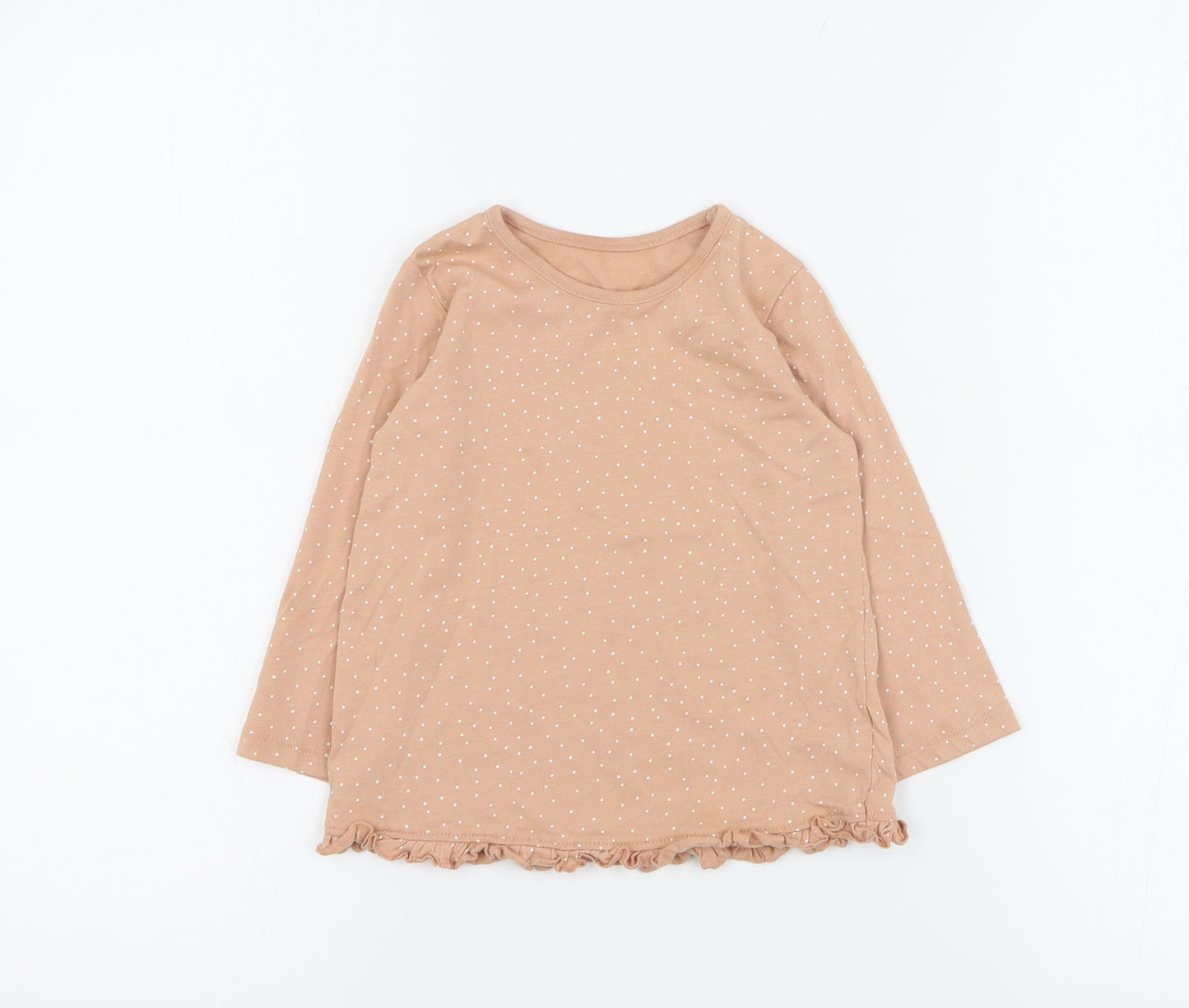 George Baby Beige Polka Dot 100% Cotton Basic T-Shirt Size 12-18 Months Round Neck Pullover
