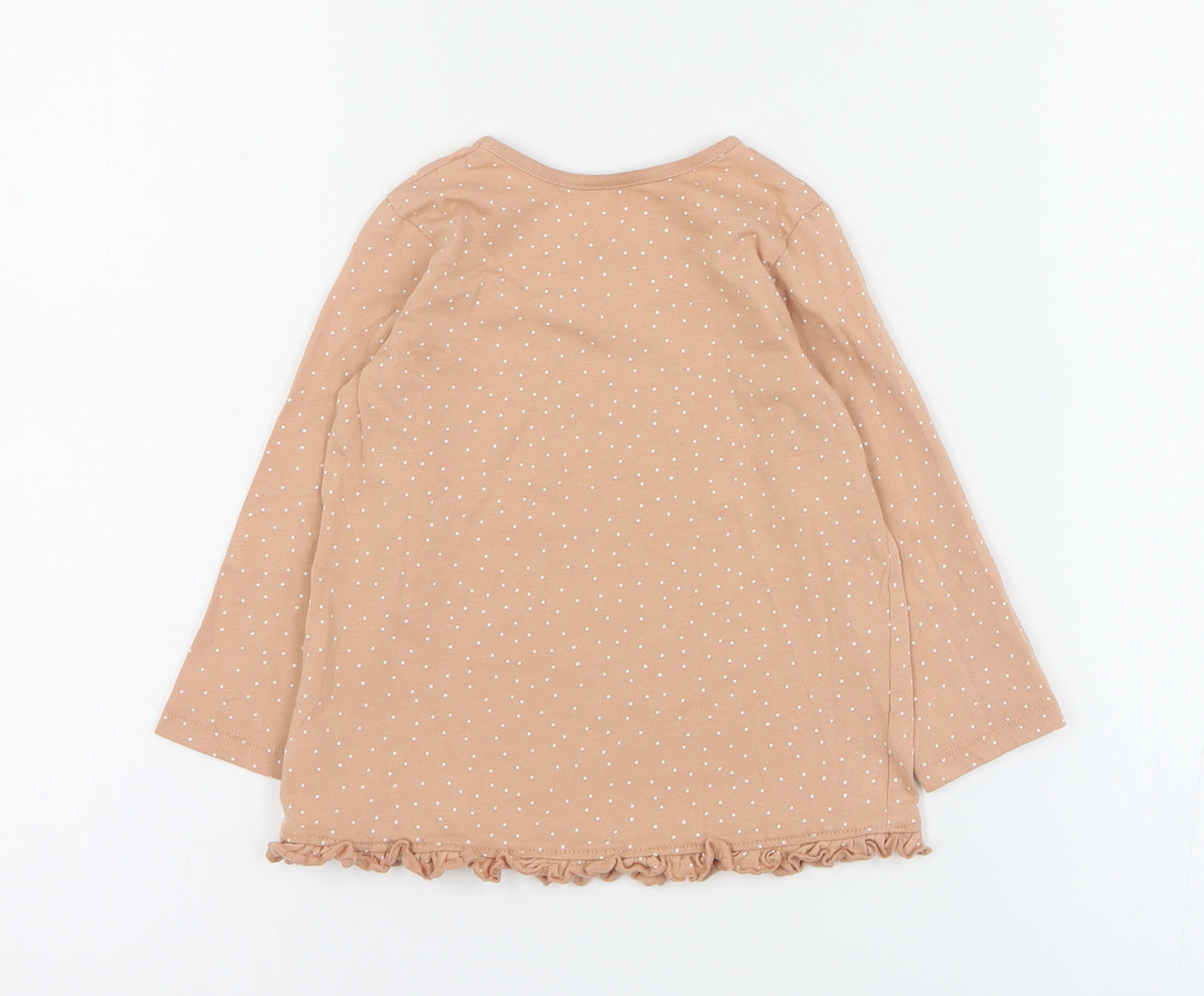 George Baby Beige Polka Dot 100% Cotton Basic T-Shirt Size 12-18 Months Round Neck Pullover