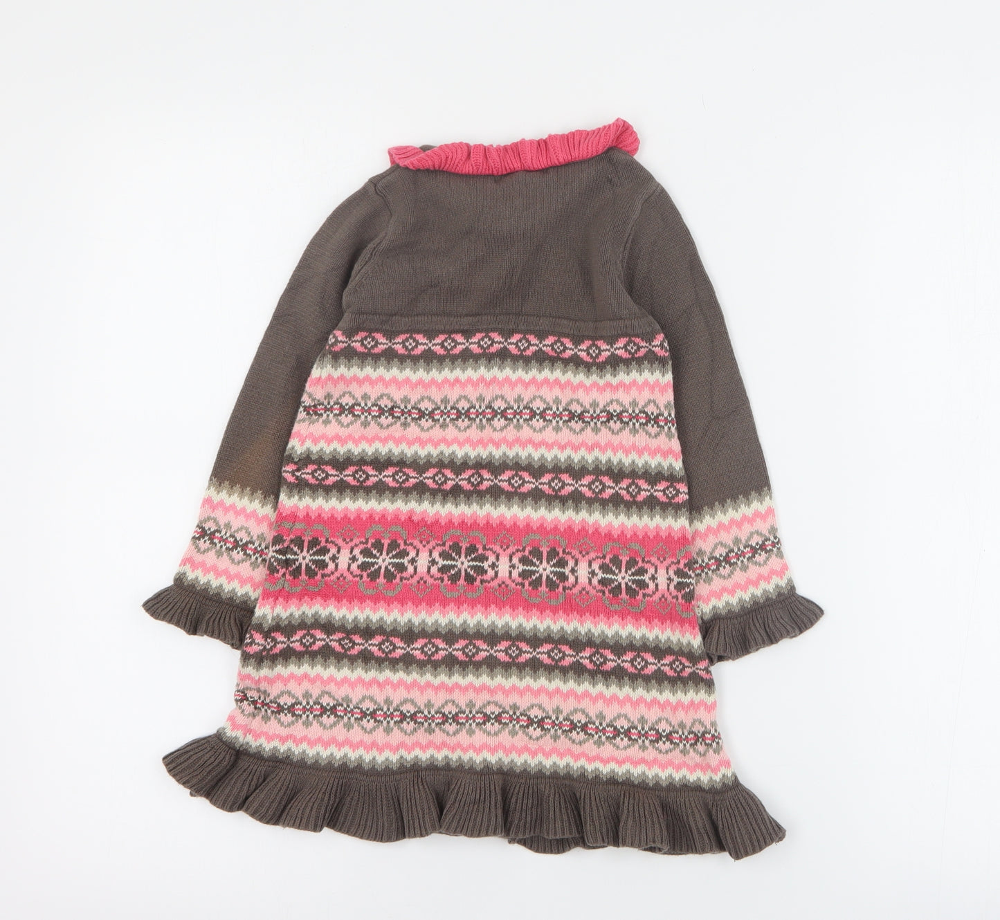 Jillian's Closet Girls Brown Floral 100% Cotton Jumper Dress  Size 4 Years  Round Neck Pullover