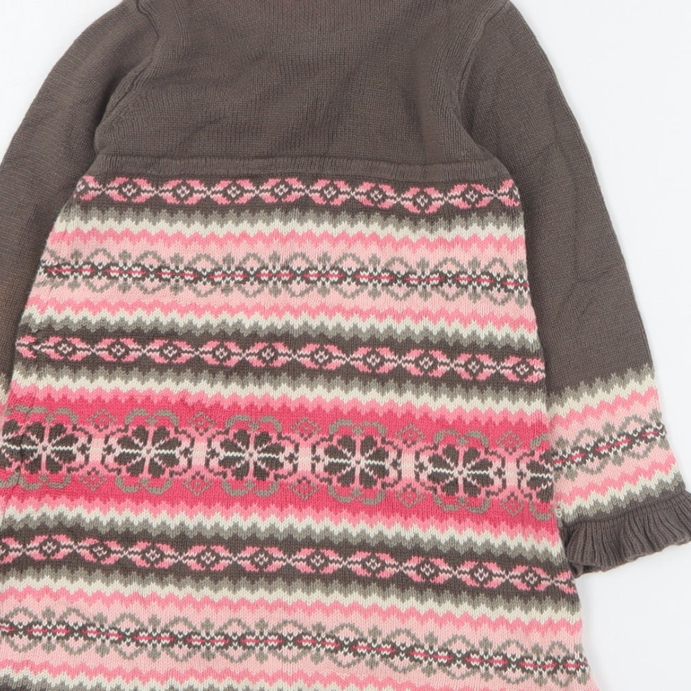 Jillian's Closet Girls Brown Floral 100% Cotton Jumper Dress  Size 4 Years  Round Neck Pullover