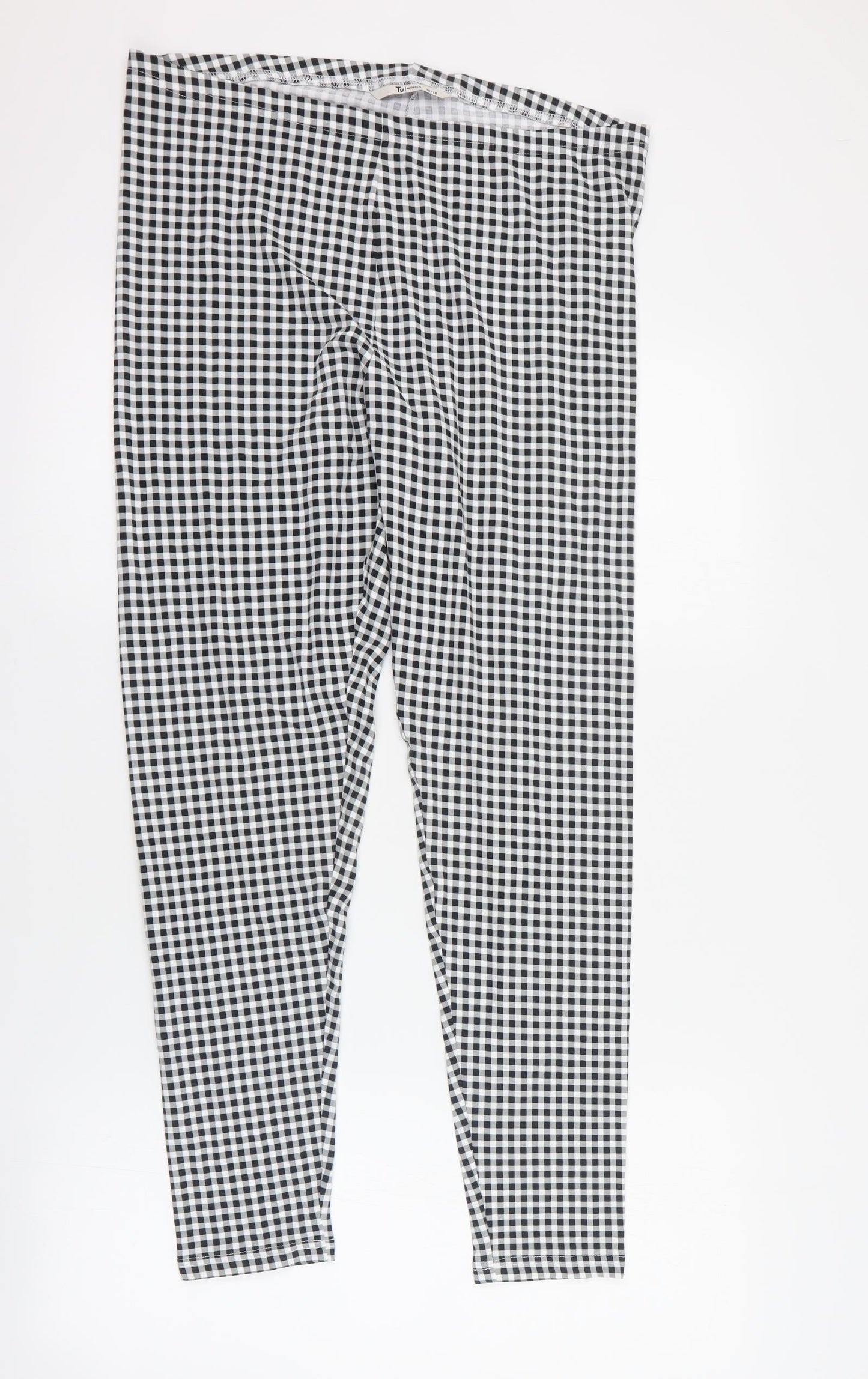 TU Womens Black Check Cotton Cropped Leggings Size 16 L30 in