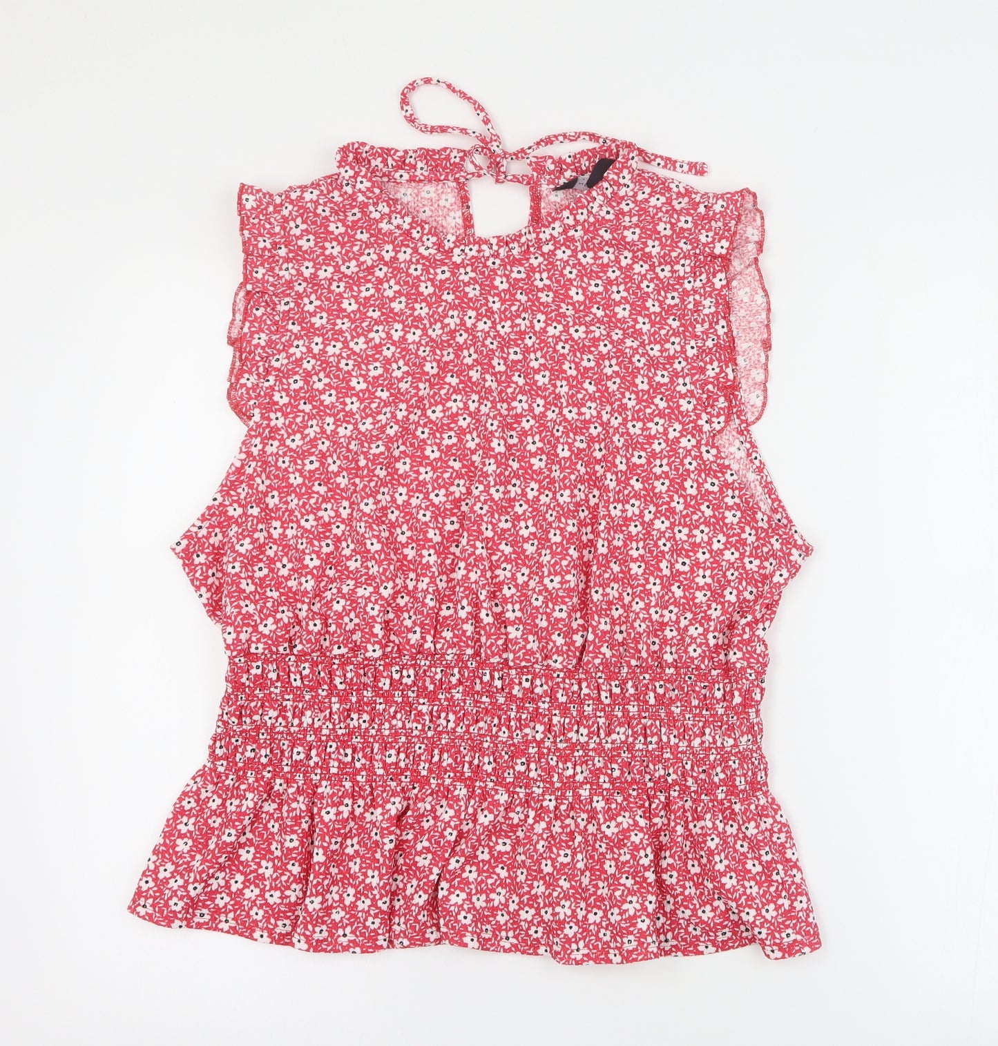 New Look Womens Red Floral Polyester Basic Tank Size 18 Round Neck