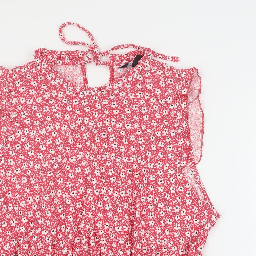 New Look Womens Red Floral Polyester Basic Tank Size 18 Round Neck
