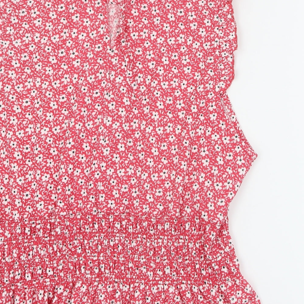 New Look Womens Red Floral Polyester Basic Tank Size 18 Round Neck
