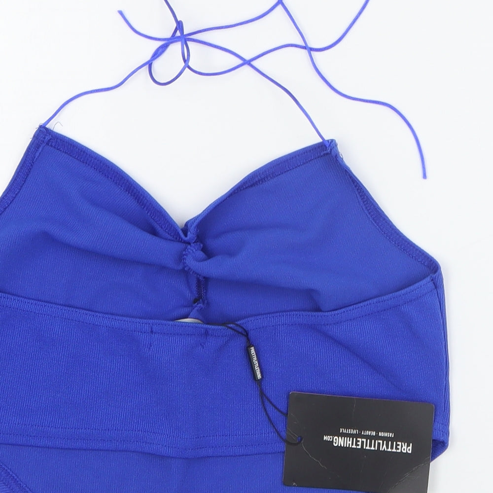 PRETTYLITTLETHING Womens Blue  Polyester Basic Tank Size 16 V-Neck