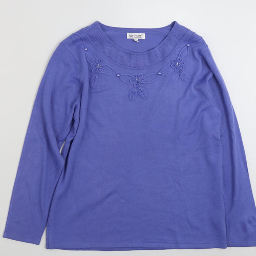 Fay Louise Womens Blue Boat Neck Floral Acrylic Pullover Jumper Size M   - Size M-L