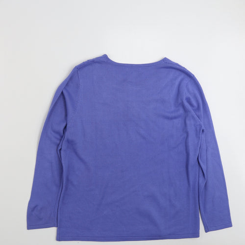 Fay Louise Womens Blue Boat Neck Floral Acrylic Pullover Jumper Size M   - Size M-L