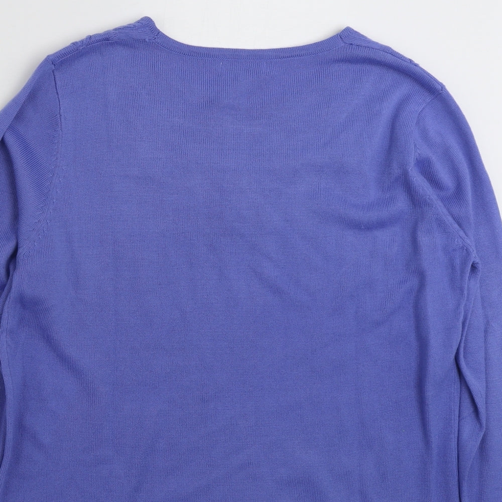 Fay Louise Womens Blue Boat Neck Floral Acrylic Pullover Jumper Size M   - Size M-L