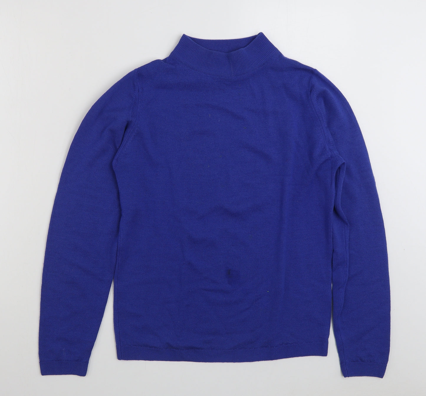 EWM Womens Blue High Neck  100% Wool Pullover Jumper Size 10   - Size 10-12