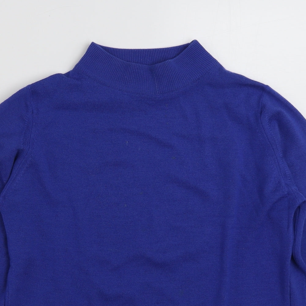 EWM Womens Blue High Neck  100% Wool Pullover Jumper Size 10   - Size 10-12