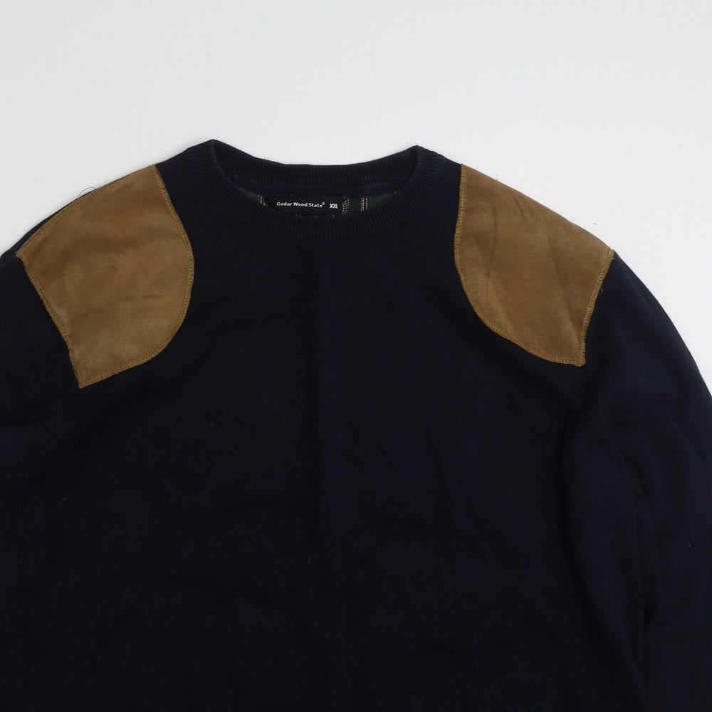 Cedar Wood State Mens Blue Crew Neck  Cotton Pullover Jumper Size 2XL