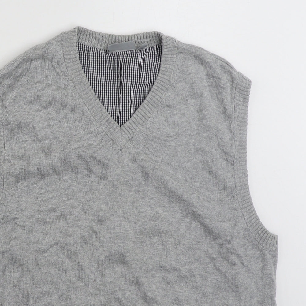 Avenue Mens Grey V-Neck  Cotton Vest Jumper Size M