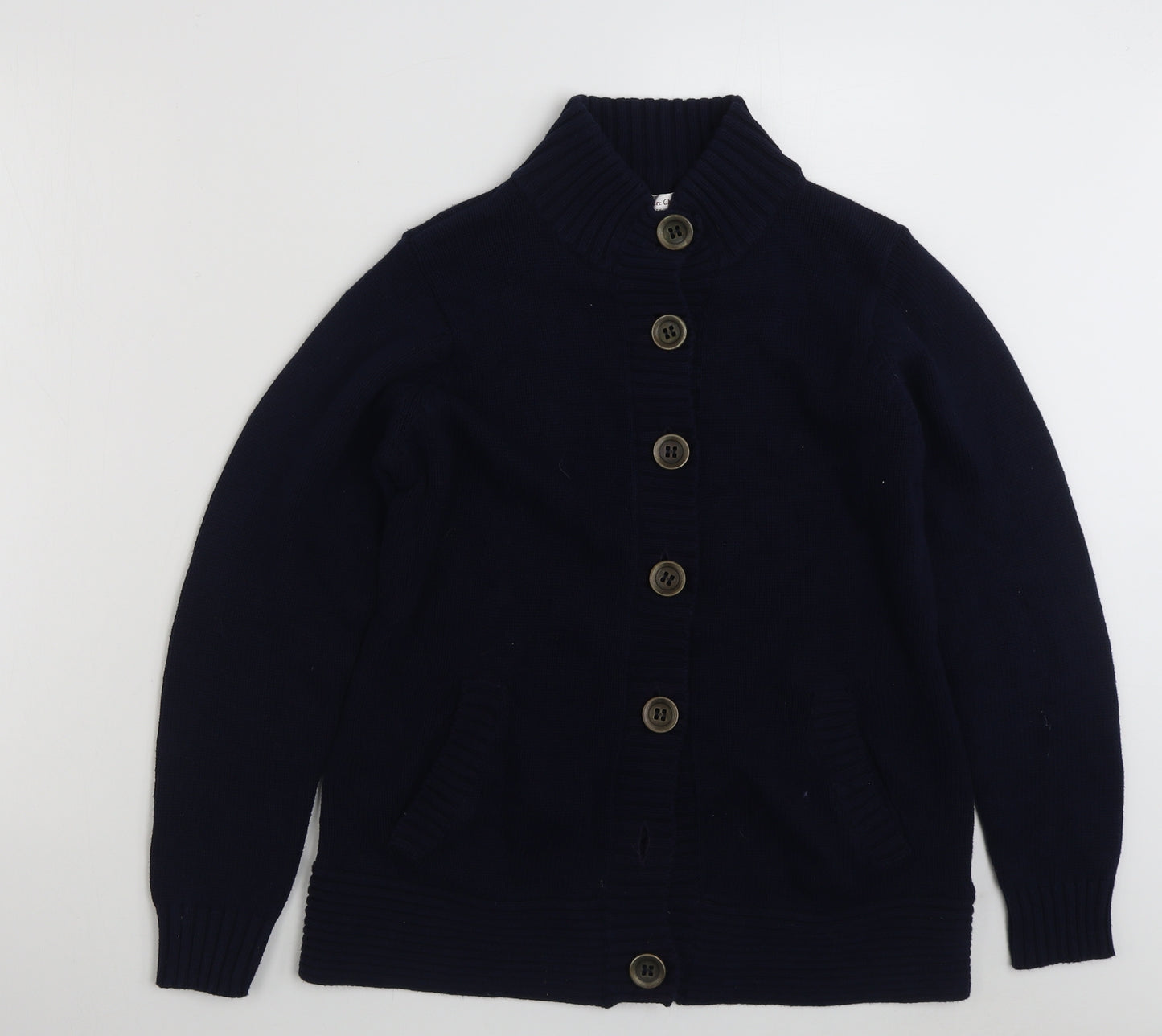 EWM Womens Blue High Neck  100% Cotton Cardigan Jumper Size 14