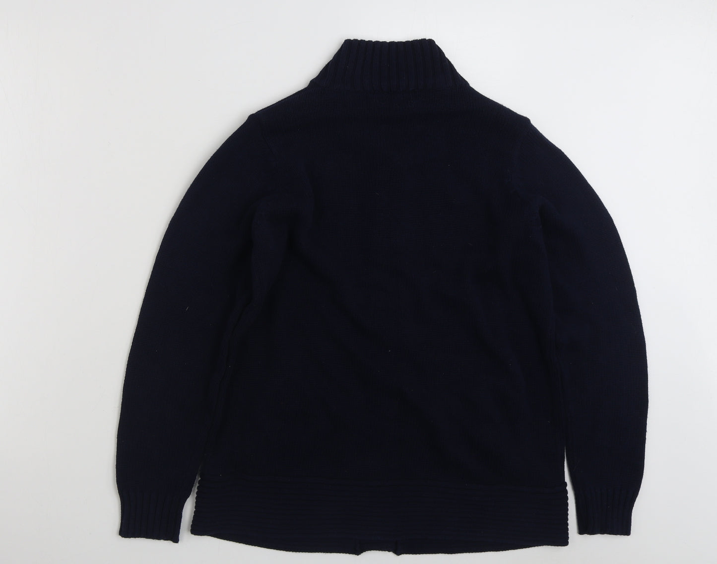 EWM Womens Blue High Neck  100% Cotton Cardigan Jumper Size 14