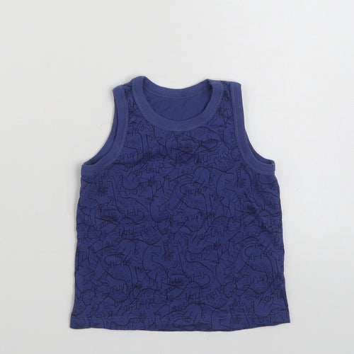 TU Boys Blue  100% Cotton Vest Sweatshirt Size 3-4 Years  Pullover - Dinasours