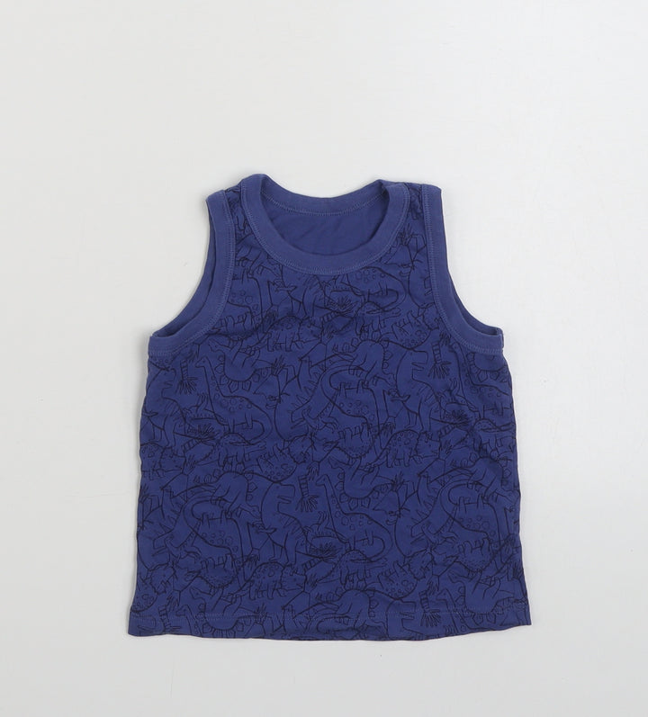 TU Boys Blue  100% Cotton Vest Sweatshirt Size 3-4 Years  Pullover - Dinasours