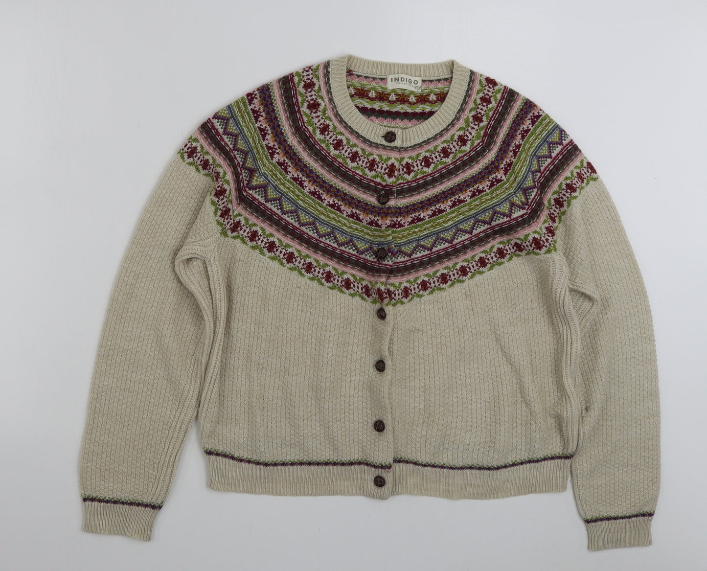 Marks and Spencer Womens Multicoloured Scoop Neck Geometric Acrylic Cardigan Jumper Size 14