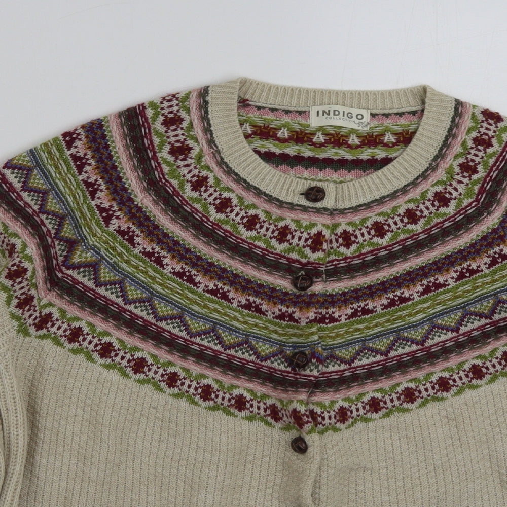 Marks and Spencer Womens Multicoloured Scoop Neck Geometric Acrylic Cardigan Jumper Size 14