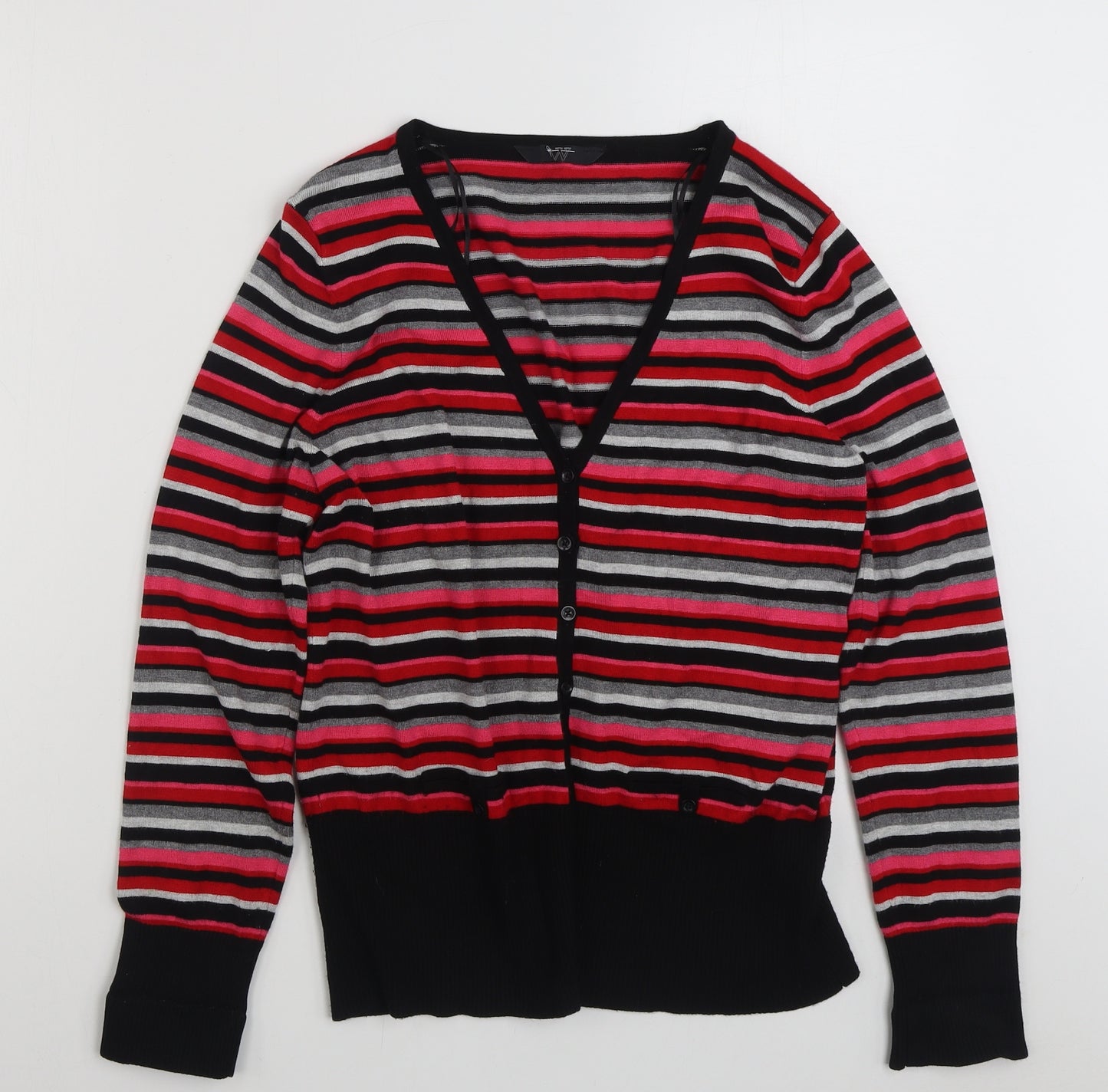 BHS Womens Multicoloured V-Neck Striped Viscose Cardigan Jumper Size 14