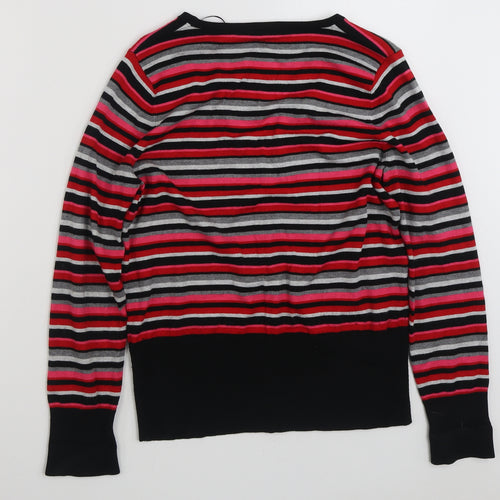 BHS Womens Multicoloured V-Neck Striped Viscose Cardigan Jumper Size 14