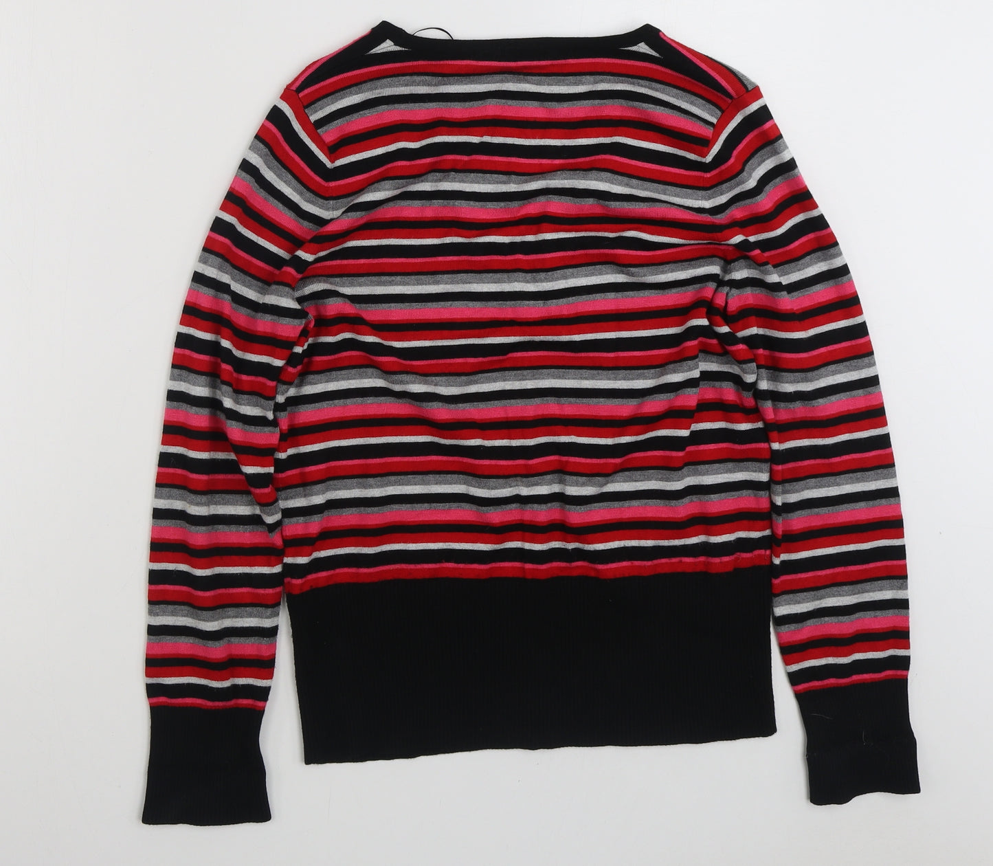 BHS Womens Multicoloured V-Neck Striped Viscose Cardigan Jumper Size 14