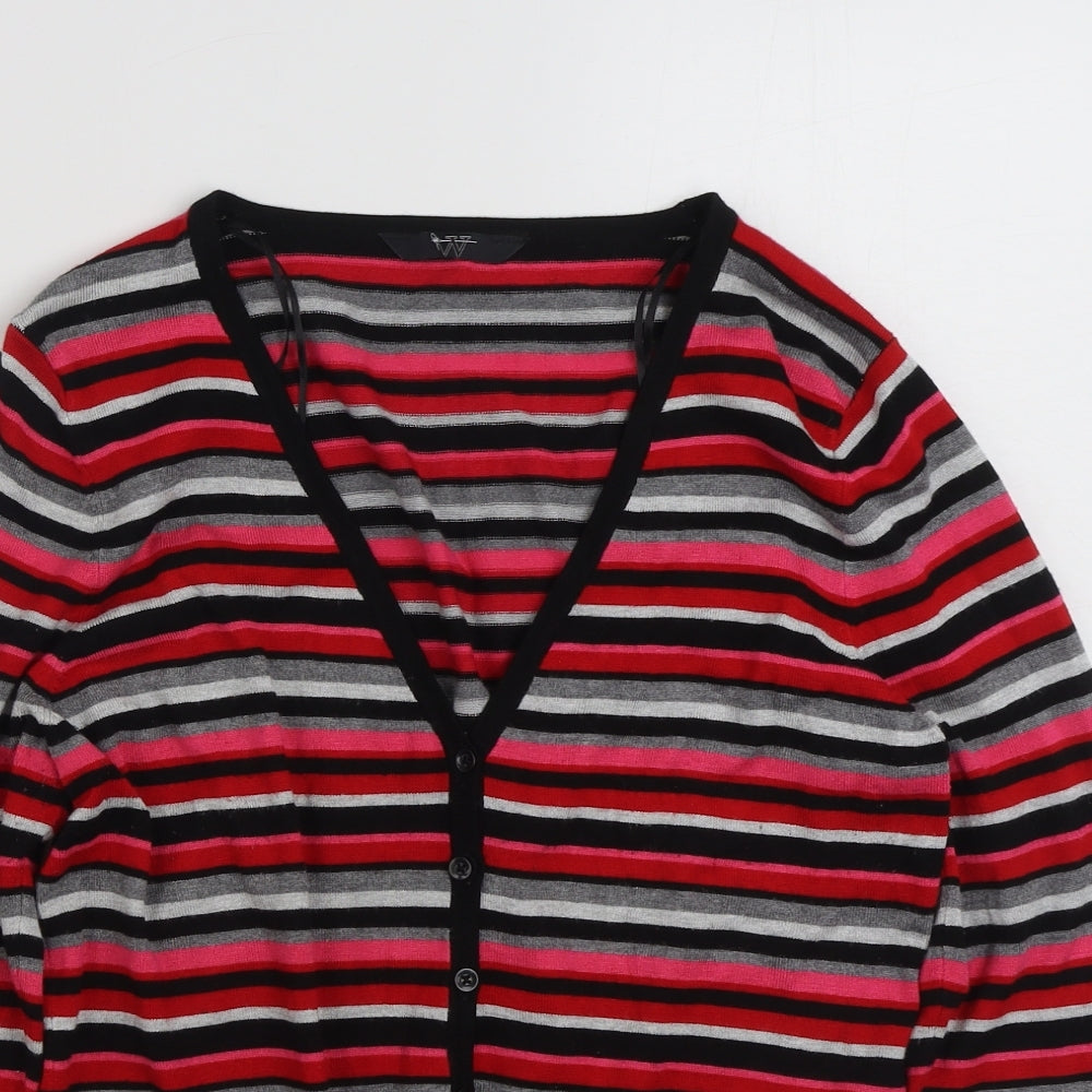 BHS Womens Multicoloured V-Neck Striped Viscose Cardigan Jumper Size 14