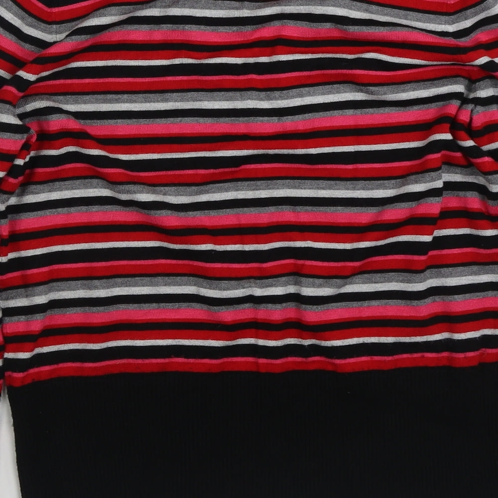 BHS Womens Multicoloured V-Neck Striped Viscose Cardigan Jumper Size 14