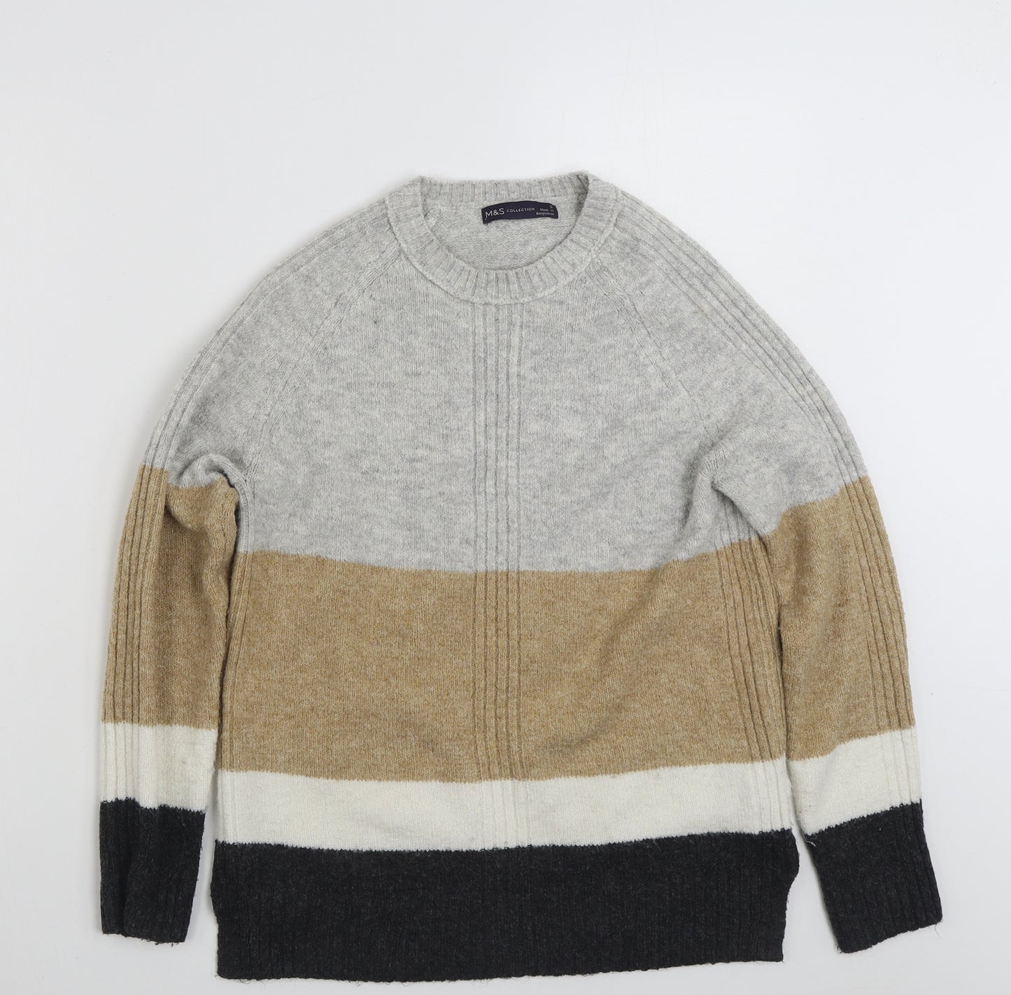 Marks and Spencer Womens Grey Crew Neck  Acrylic Pullover Jumper Size S   - Colourblock