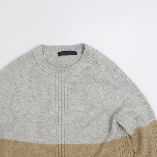 Marks and Spencer Womens Grey Crew Neck  Acrylic Pullover Jumper Size S   - Colourblock