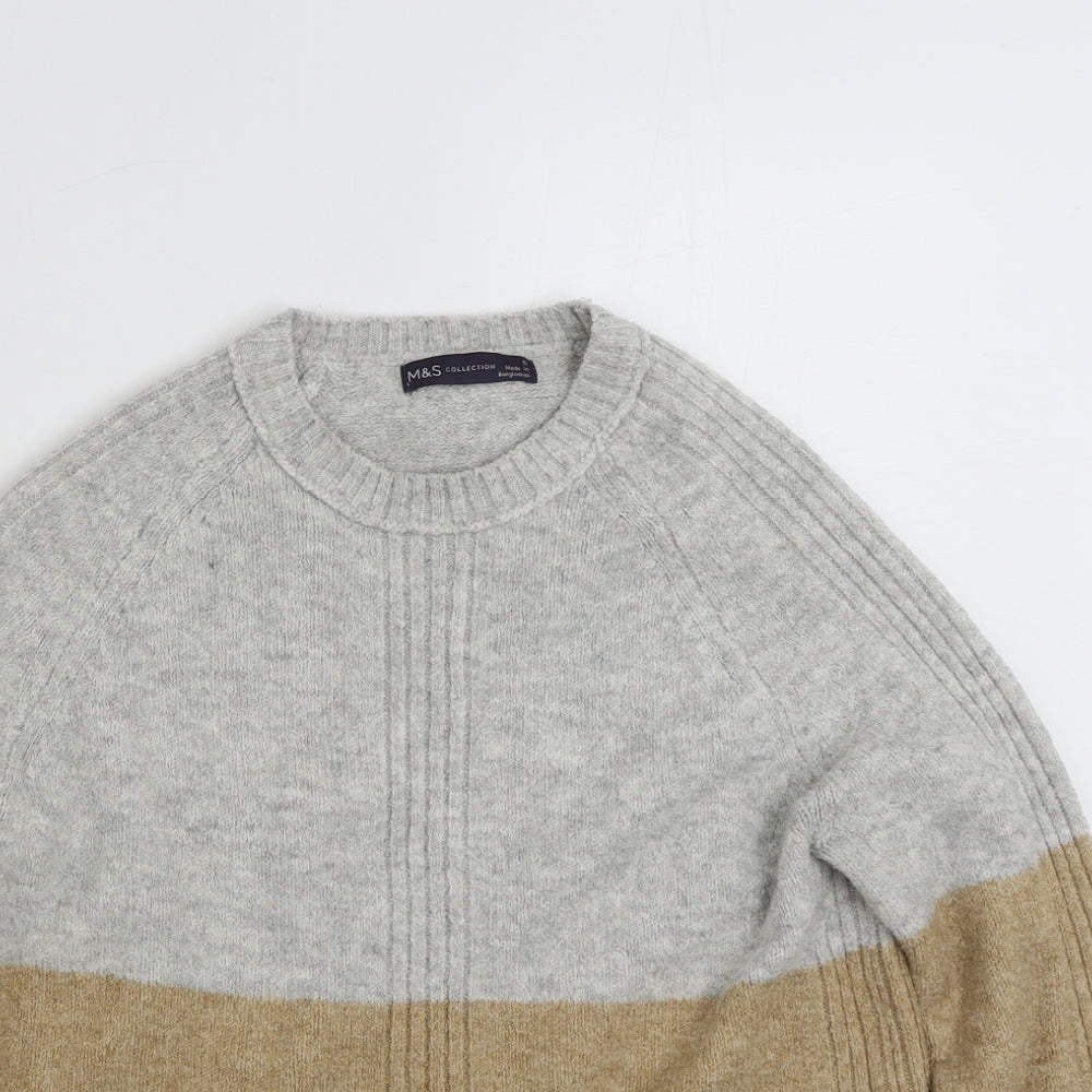 Marks and Spencer Womens Grey Crew Neck  Acrylic Pullover Jumper Size S   - Colourblock