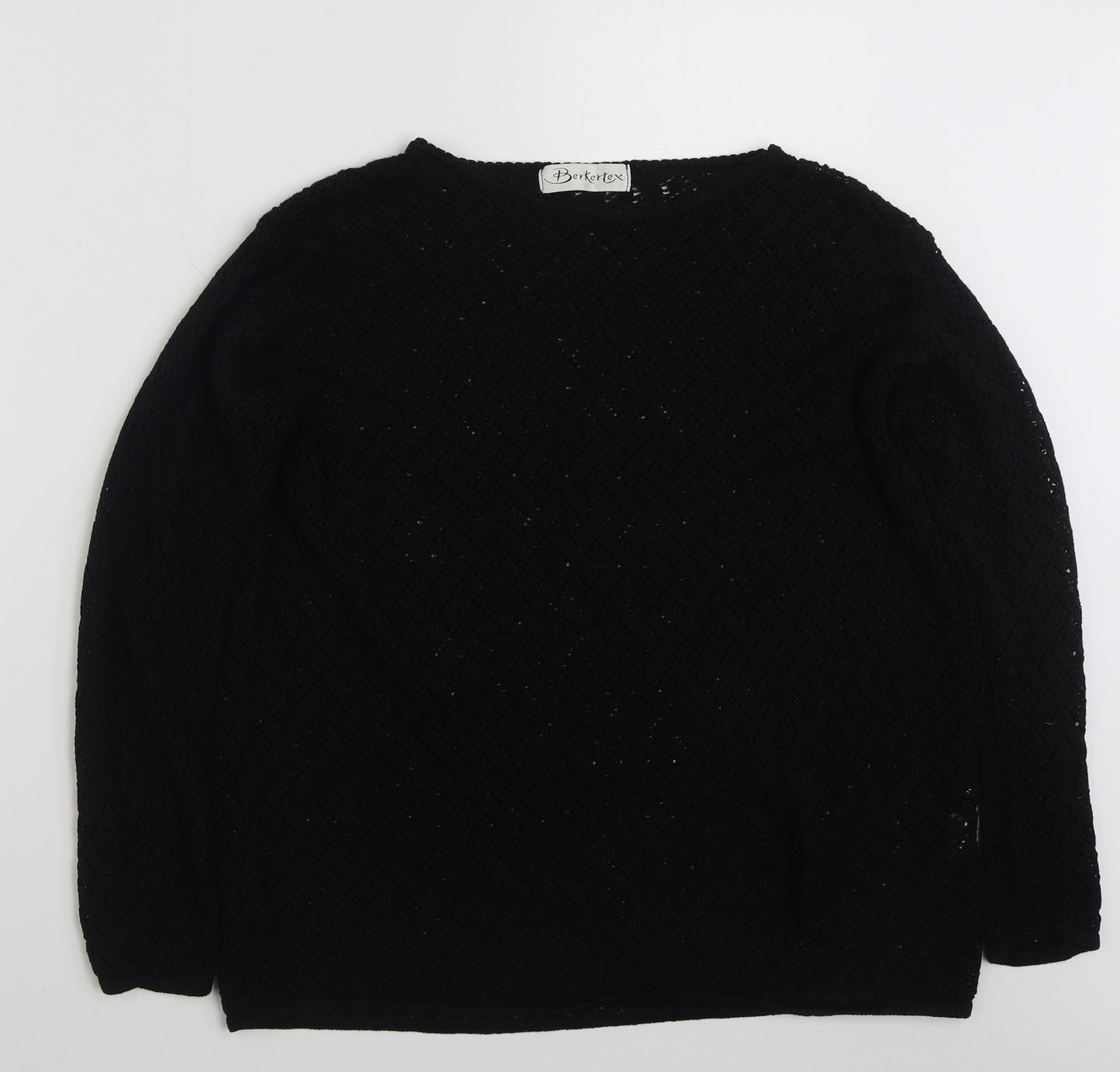 Berkertex Womens Black Crew Neck Geometric Acrylic Pullover Jumper Size 18   - Size 18-20