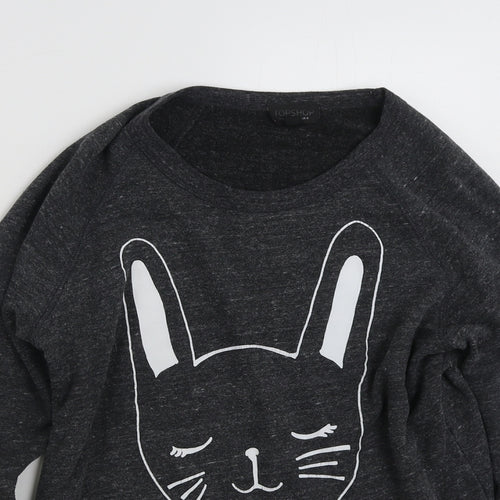 Topshop Womens Grey  Polyester Pullover Sweatshirt Size 8  Pullover - Cat