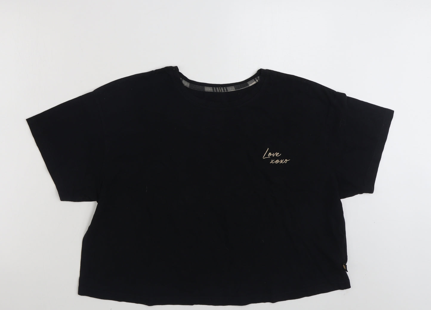 New Look Womens Black  100% Cotton Cropped T-Shirt Size L Crew Neck - Love xoxo