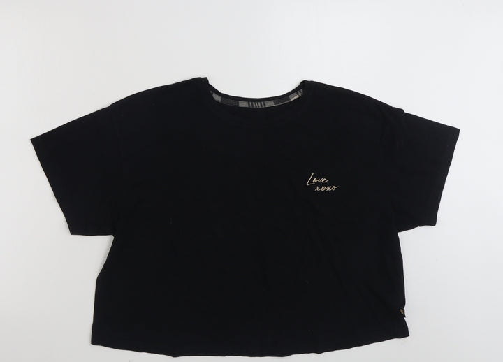 New Look Womens Black  100% Cotton Cropped T-Shirt Size L Crew Neck - Love xoxo