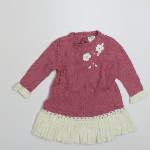 Max Studio Girls Pink  Cotton Jumper Dress  Size 3-6 Months  Crew Neck Button