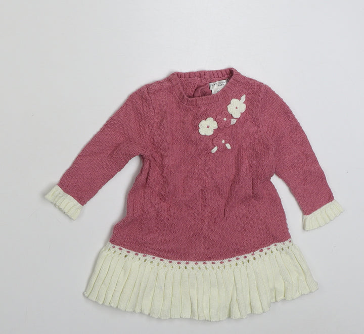 Max Studio Girls Pink Cotton Jumper Dress Size 3-6 Months Crew Neck Button