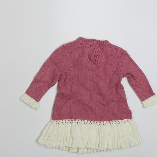 Max Studio Girls Pink  Cotton Jumper Dress  Size 3-6 Months  Crew Neck Button