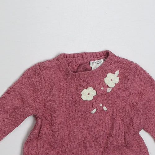 Max Studio Girls Pink  Cotton Jumper Dress  Size 3-6 Months  Crew Neck Button