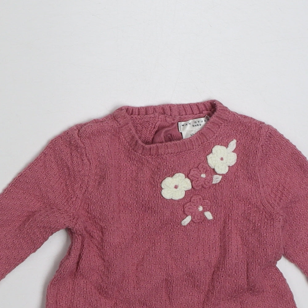 Max Studio Girls Pink  Cotton Jumper Dress  Size 3-6 Months  Crew Neck Button