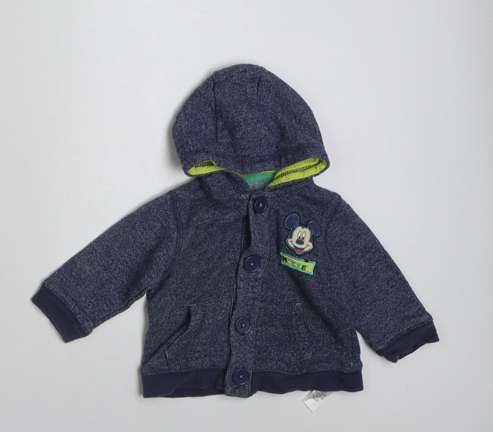 George Boys Blue Cotton Cardigan Jumper Size 3-6 Months Button - Mickey Mouse