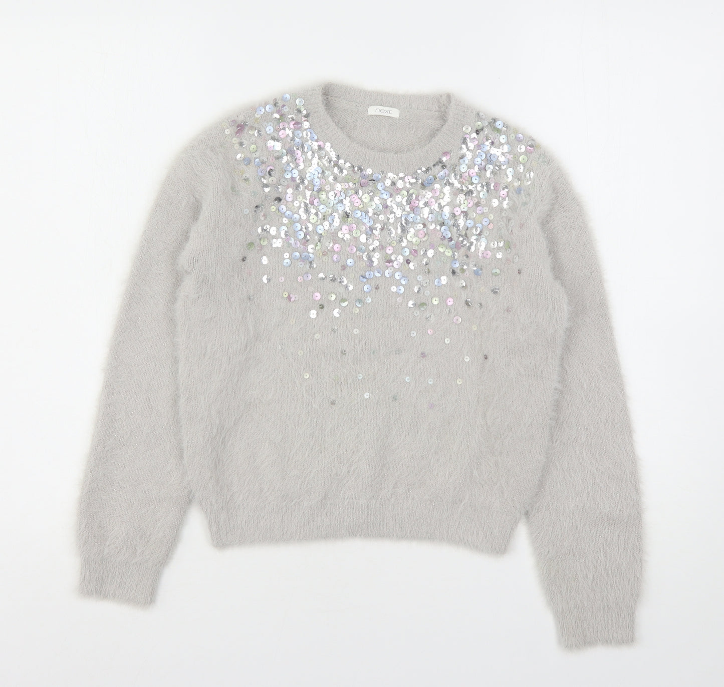 NEXT Girls Grey Round Neck  Nylon Pullover Jumper Size 10 Years