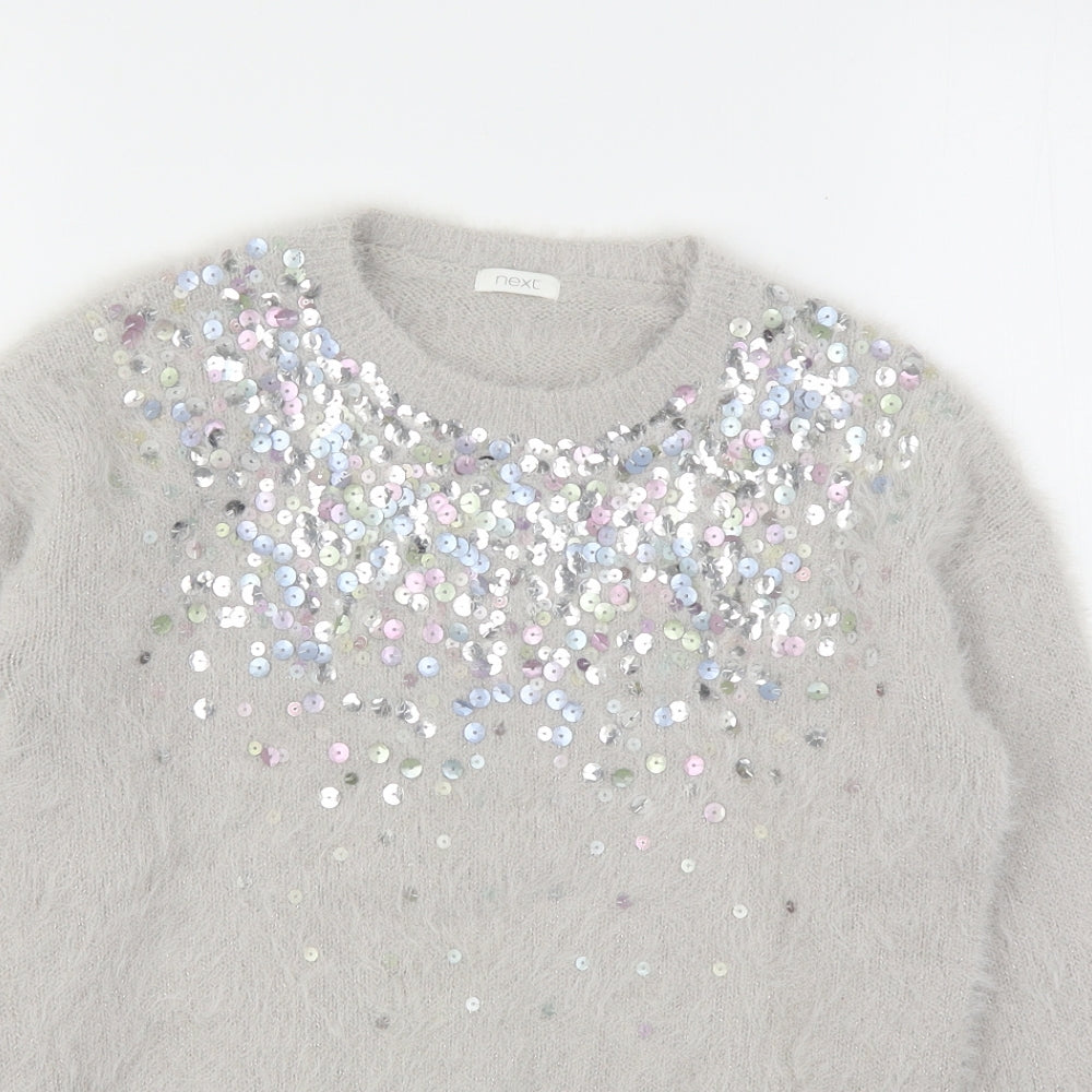 NEXT Girls Grey Round Neck  Nylon Pullover Jumper Size 10 Years