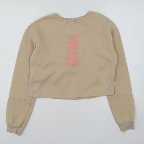 Primark Girls Beige  Cotton Pullover Sweatshirt Size 13-14 Years   - Cropped