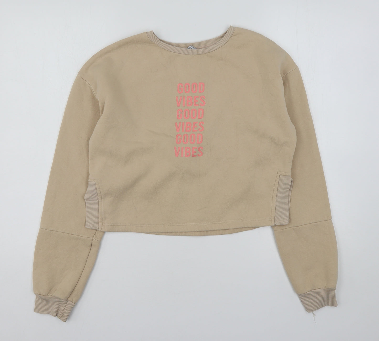 Primark Girls Beige  Cotton Pullover Sweatshirt Size 13-14 Years   - Cropped
