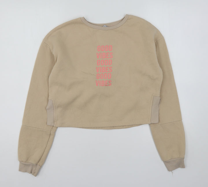 Primark Girls Beige  Cotton Pullover Sweatshirt Size 13-14 Years   - Cropped