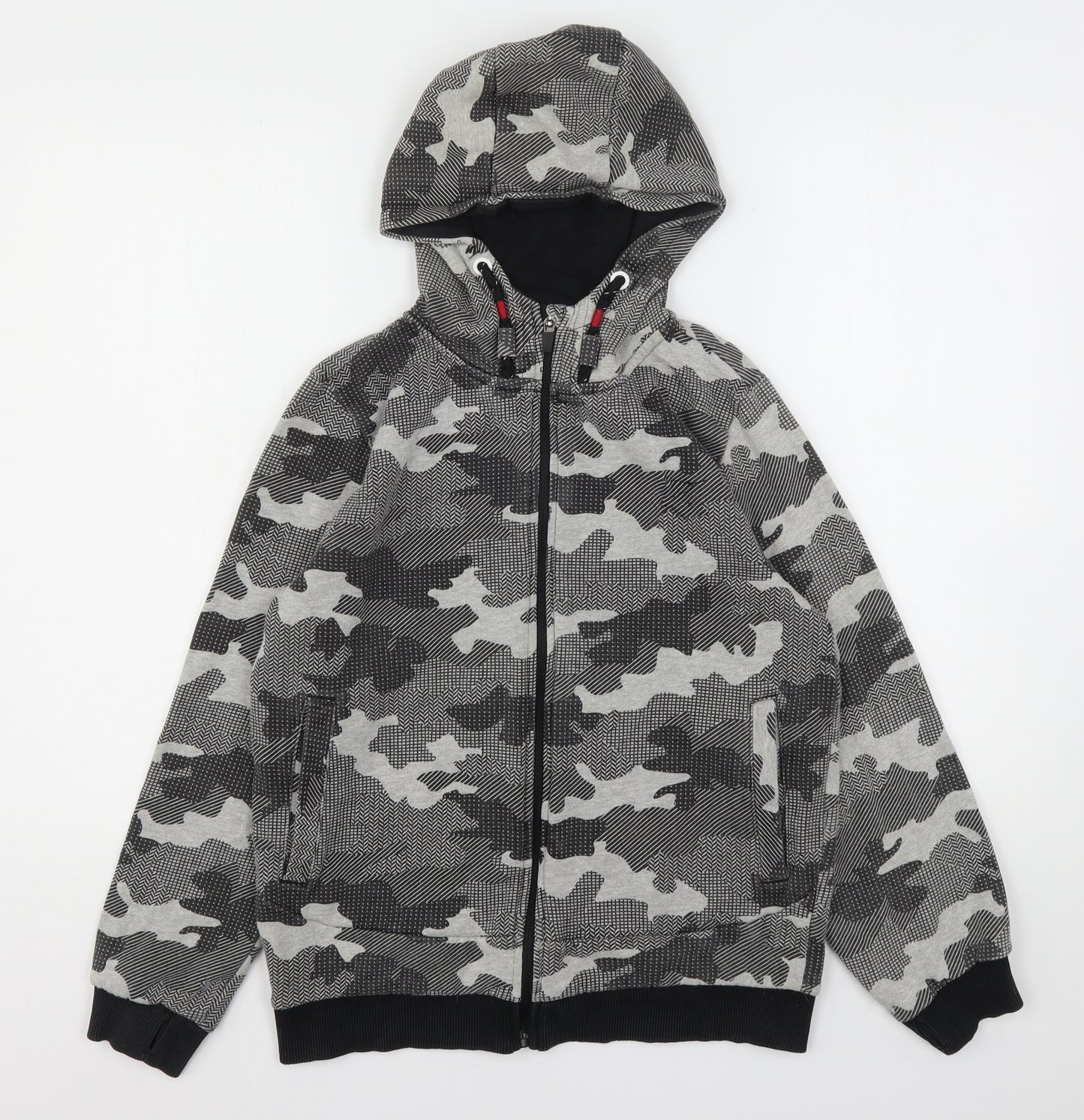 Nutmeg Boys Grey Camouflage Cotton Full Zip Hoodie Size 13-14 Years