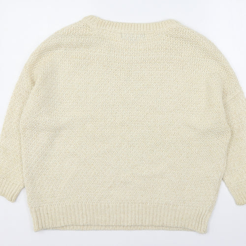Amara Reya Womens Beige Round Neck  Acrylic Pullover Jumper Size 12
