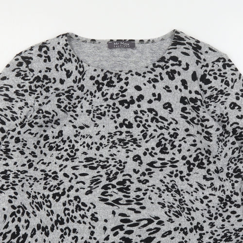 Mr Max Womens Grey Round Neck Animal Print Polyester Pullover Jumper Size S